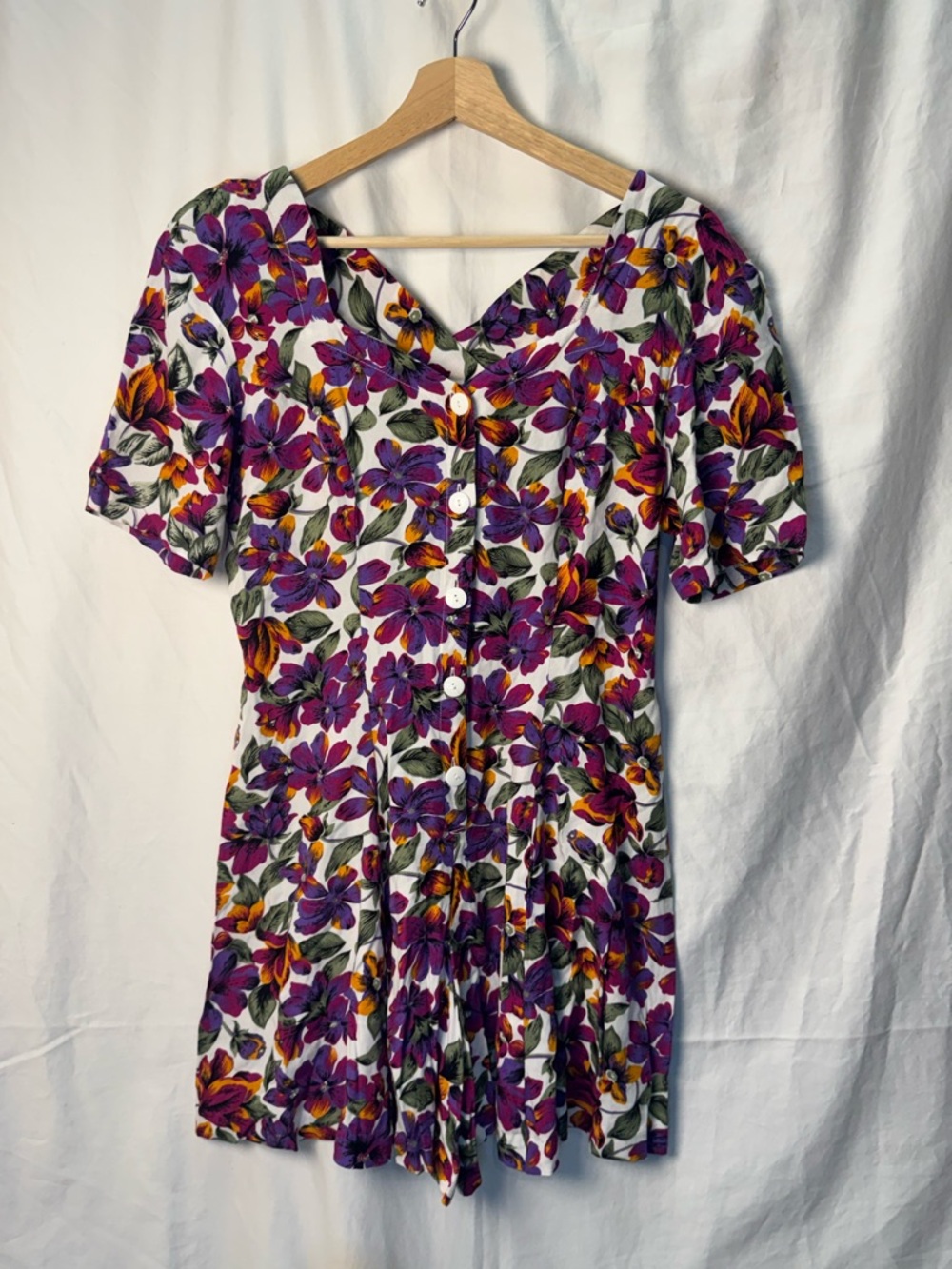 Floral Button-Front Purple & Orange Women’s Romper